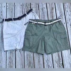 NEW 2 Pair Big Mens BASIC EDITIONS Canvas Cargo Shorts Khaki Army Green Waist 46